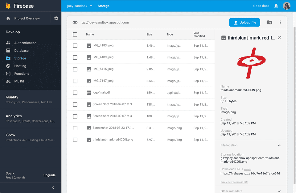 Cloud Storage for Firebase file viewer