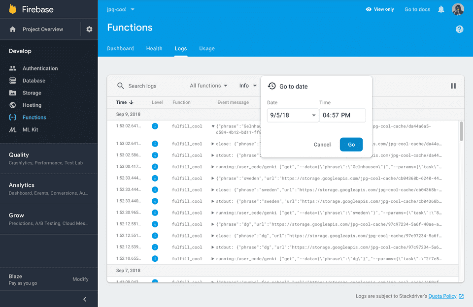 Cloud Functions for Firebase logs